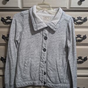 Hollister Light Heather Gray Sherpa-Lined Button Front Jacket
